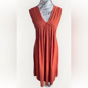 Max Mara Studio Orange Jersey Pleated Detail Sleeveless Midi Dress Size Small